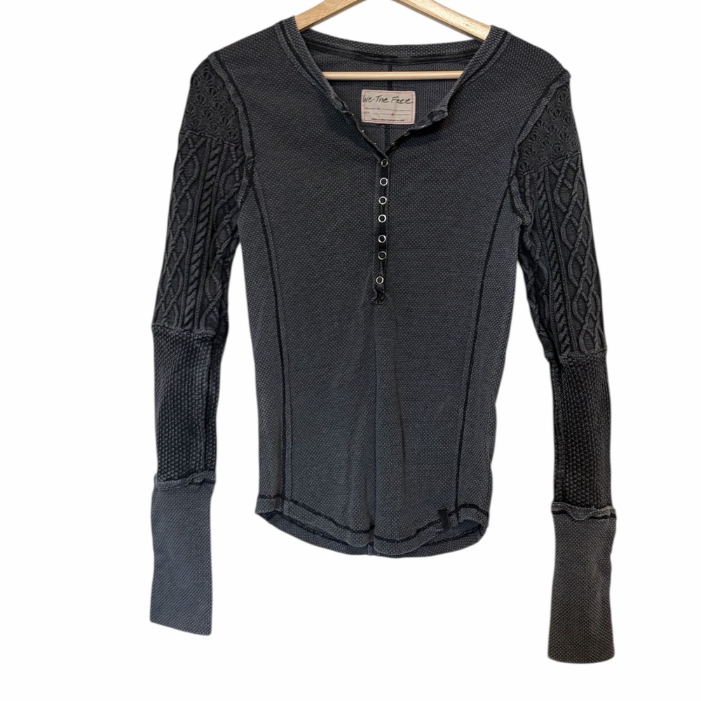 We the Free Twisted Cable Cuff Long Sleeve Henley Top - Size Small - Picture 3 of 3